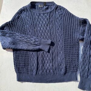 Men's Vintage Structure Sweater Navy Blue Cable Knit XL Defunct 90s Y2K Preppy